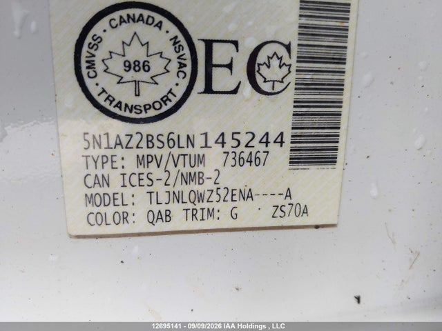 Nissan MURANO SV 2020 5N1AZ2BS6LN145244 Image 9