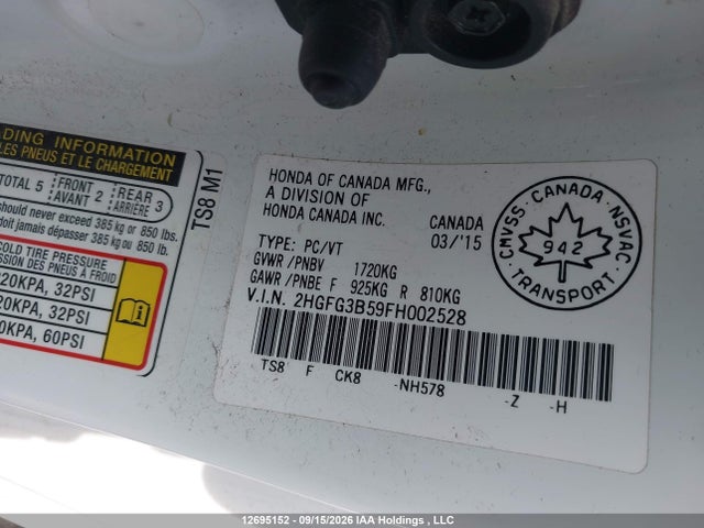 Honda CIVIC EX 2015 2HGFG3B59FH002528 Image 18