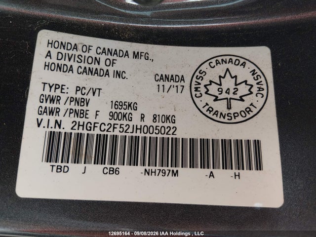 2HGFC2F52JH005022 Honda Civic Lx