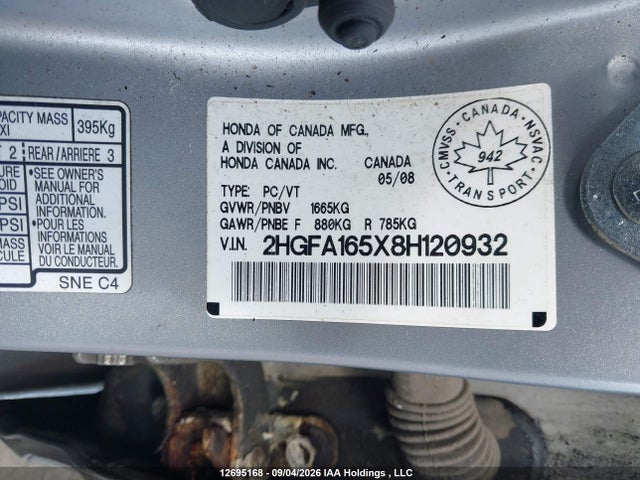 Продаж на аукціоні авто 2008 Honda Civic Lx, vin: 2HGFA165X8H120932, номер лоту: 12695168