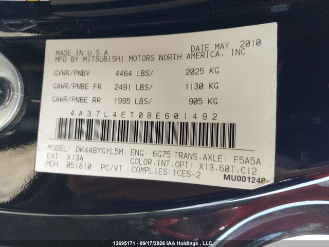Продажа на аукционе авто 2011 Mitsubishi Eclipse, vin: 4A37L4ET0BE601492, номер лота: 12695171