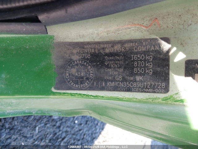 2009 Hyundai Accent Se მანქანა იყიდება აუქციონზე, vin: KMHCN35C89U127728, აუქციონის ნომერი: 12668387