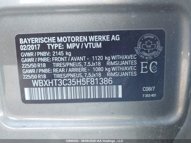 12695203 :رقم المزاد ، WBXHT3C35H5F81386 vin ، 2017 Bmw X1 Xdrive28i مزاد بيع