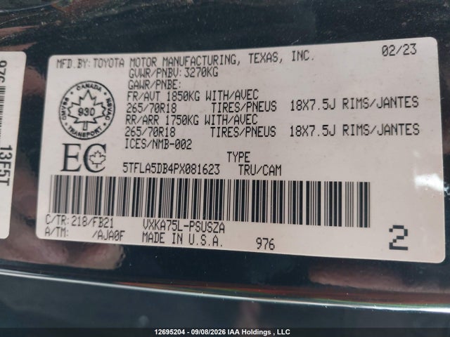 Aukcja sprzedaży 2023 Toyota Tundra Crewmax Sr/crewmax Sr5, vin: 5TFLA5DB4PX081623, numer aukcji: 12695204
