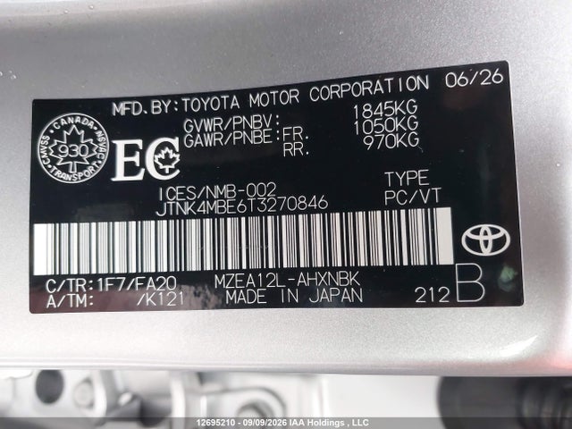 JTNK4MBE6T3270846 Toyota Corolla Cvt