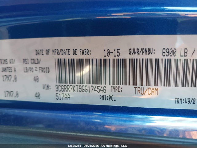 12695214 :رقم المزاد ، 3C6RR7KT9GG174546 vin ، 2016 Ram 1500 St مزاد بيع