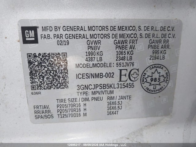 Chevrolet Trax Lt 2019 3GNCJPSB5KL315455 Image 9