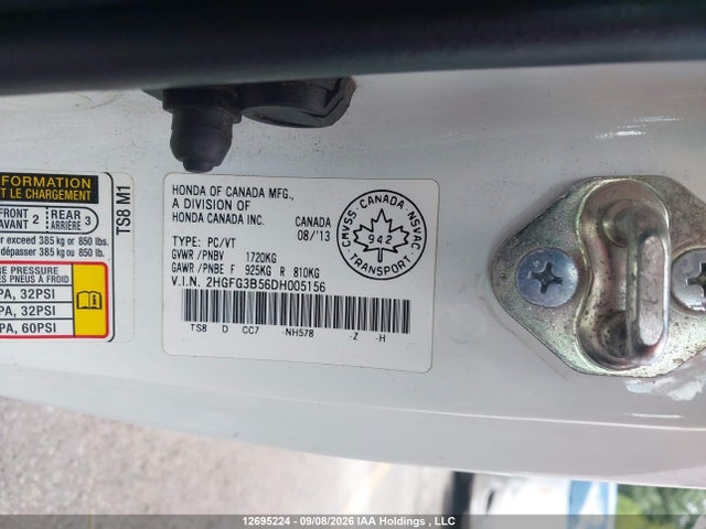 Aukcja sprzedaży 2013 Honda Civic Lx, vin: 2HGFG3B56DH005156, numer aukcji: 12695224
