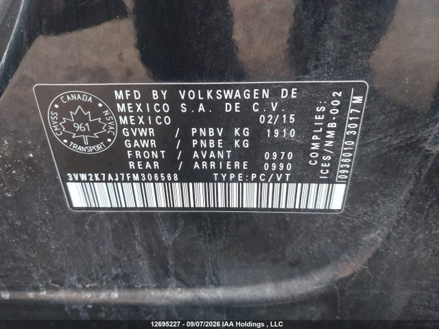 3VW2K7AJ7FM306568 Volkswagen Jetta Trendline+