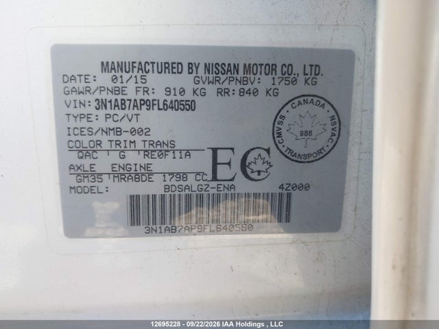 Aukcja sprzedaży 2015 Nissan Sentra S/sv/sr/sl, vin: 3N1AB7AP9FL640550, numer aukcji: 12695228