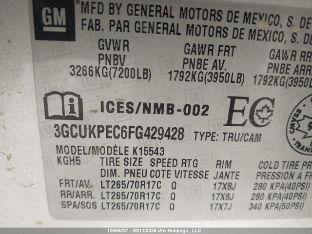 Chevrolet Silverado 1500 Ls/wt 2015 3GCUKPEC6FG429428 Image 9