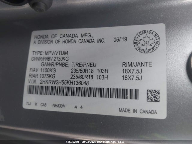 Honda CR-V EX 2019 2HKRW2H55KH136048 Image 9