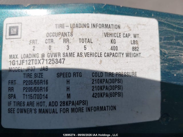 Продаж на аукціоні авто 1999 Chevrolet Cavalier Z24, vin: 1G1JF12T0X7125347, номер лоту: 12695274