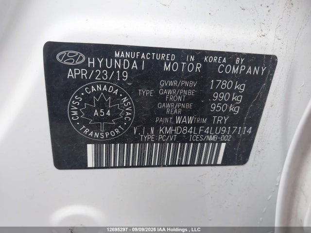 12695297 :رقم المزاد ، KMHD84LF4LU917114 vin ، 2020 Hyundai Elantra Ultimate مزاد بيع