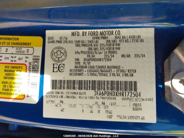 Ford FUSION SE 2017 3FA6P0HDXHR172504 Image 18