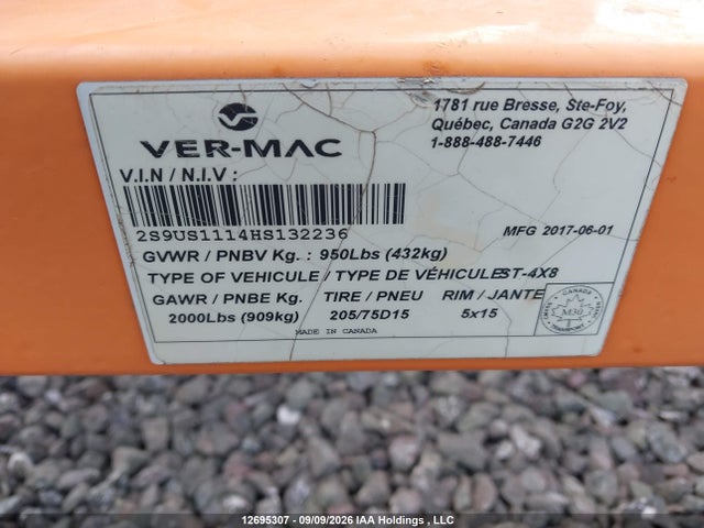 Продаж на аукціоні авто 2017 Remorque Remorque, vin: 2S9US1114HS132236, номер лоту: 12695307