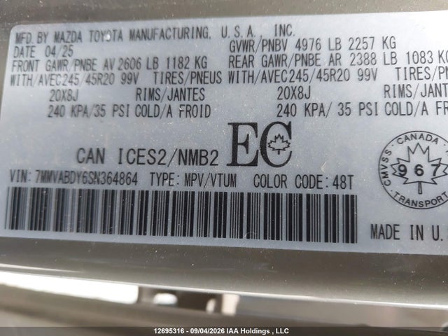 12695316 :رقم المزاد ، 7MMVABDY6SN364864 vin ، 2025 Mazda Cx-50 Gt/meridian مزاد بيع