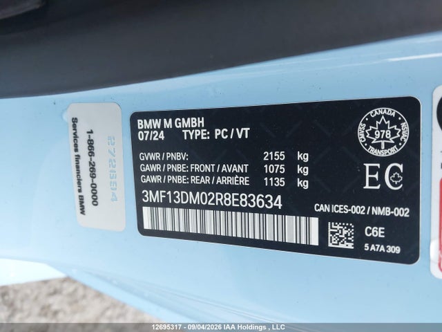 Aukcja sprzedaży 2024 Bmw M2, vin: 3MF13DM02R8E83634, numer aukcji: 12695317