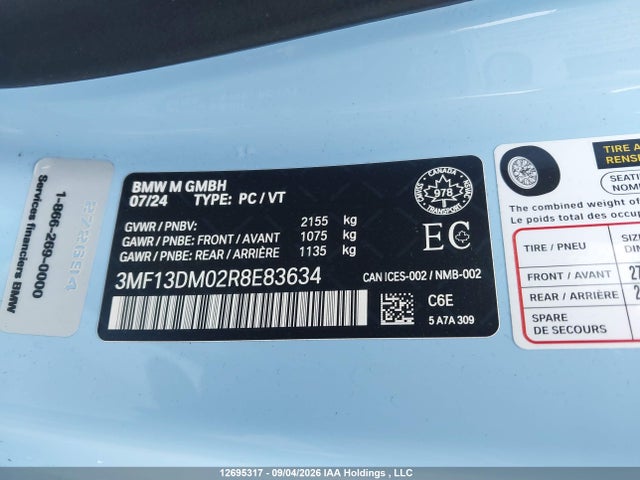 Aukcja sprzedaży 2024 Bmw M2, vin: 3MF13DM02R8E83634, numer aukcji: 12695317