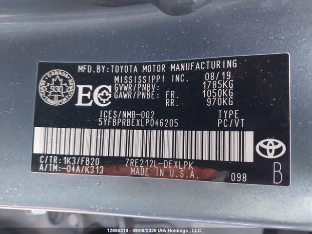 Toyota COROLLA LE 2020 5YFBPRBEXLP046205 Image 9