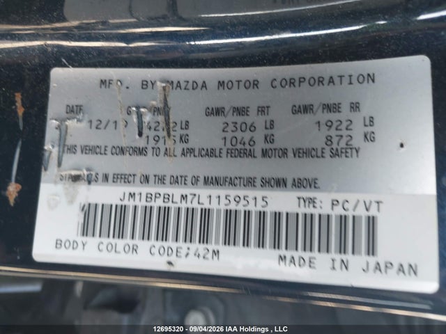 12695320 :رقم المزاد ، JM1BPBLM7L1159515 vin ، 2020 Mazda Mazda3 Gs مزاد بيع