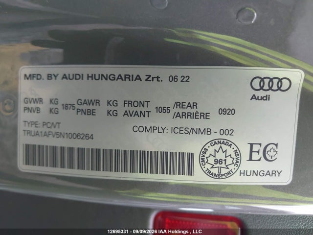 Продажа на аукционе авто 2022 Audi Tts 2.0t, vin: TRUA1AFV5N1006264, номер лота: 12695331