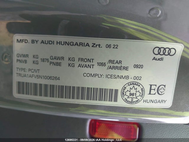 Продажа на аукционе авто 2022 Audi Tts 2.0t, vin: TRUA1AFV5N1006264, номер лота: 12695331