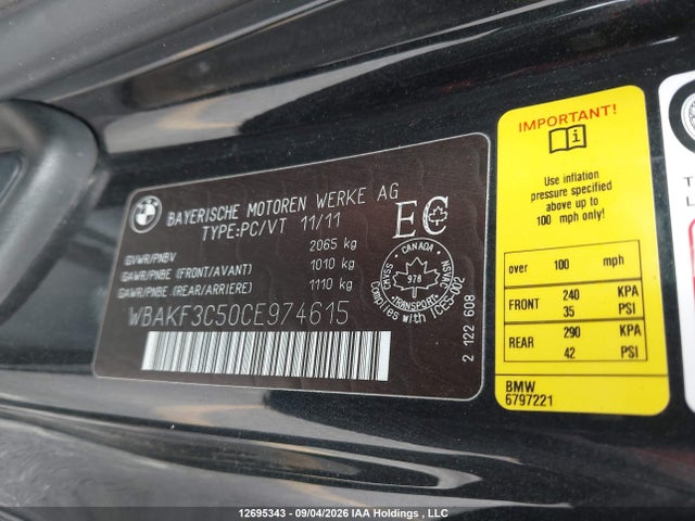 2012 Bmw 328 Xi მანქანა იყიდება აუქციონზე, vin: WBAKF3C50CE974615, აუქციონის ნომერი: 12695343