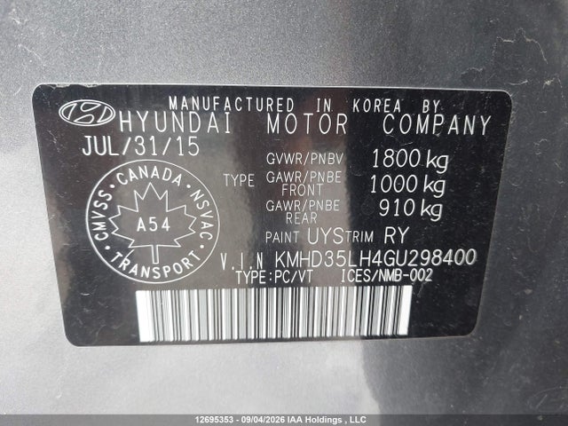 KMHD35LH4GU298400 Hyundai ELANTRA GT