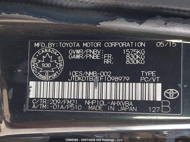 Toyota PRIUS C 2015 JTDKDTB31F1098979 Image 9
