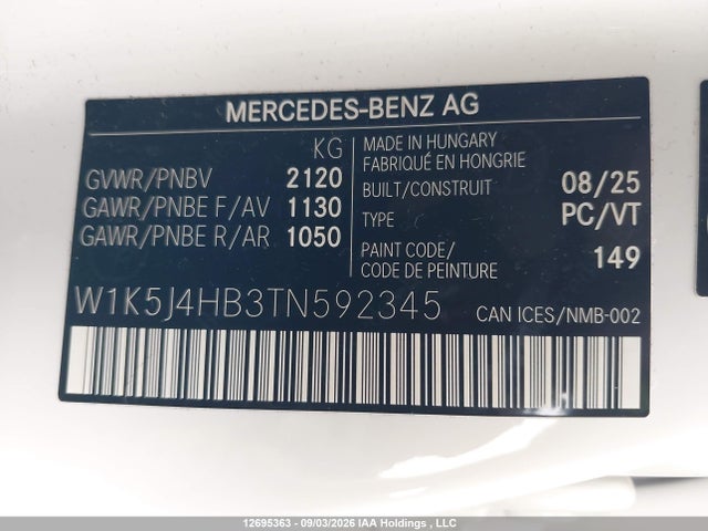 Продаж на аукціоні авто 2026 Mercedes-benz Cla 250 4matic, vin: W1K5J4HB3TN592345, номер лоту: 12695363