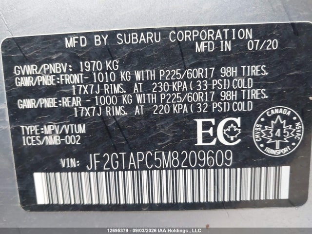 Продаж на аукціоні авто 2021 Subaru Crosstrek Premium, vin: JF2GTAPC5M8209609, номер лоту: 12695379