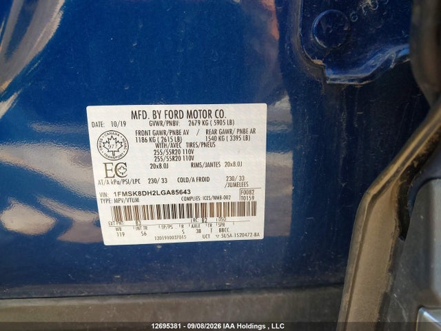 Ford EXPLORER XLT 2020 1FMSK8DH2LGA85643 Image 9