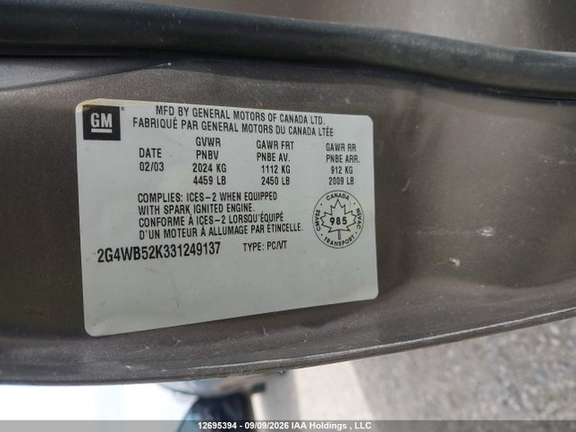 Aukcja sprzedaży 2003 Buick Regal Ls, vin: 2G4WB52K331249137, numer aukcji: 12695394