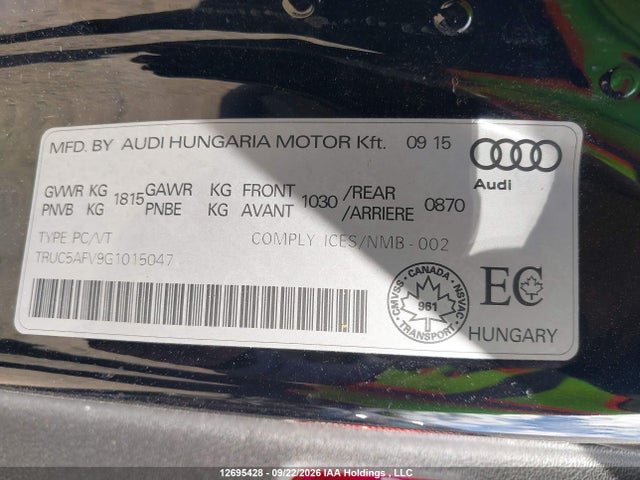 Продажа на аукционе авто 2016 Audi Tt, vin: TRUC5AFV9G1015047, номер лота: 12695428
