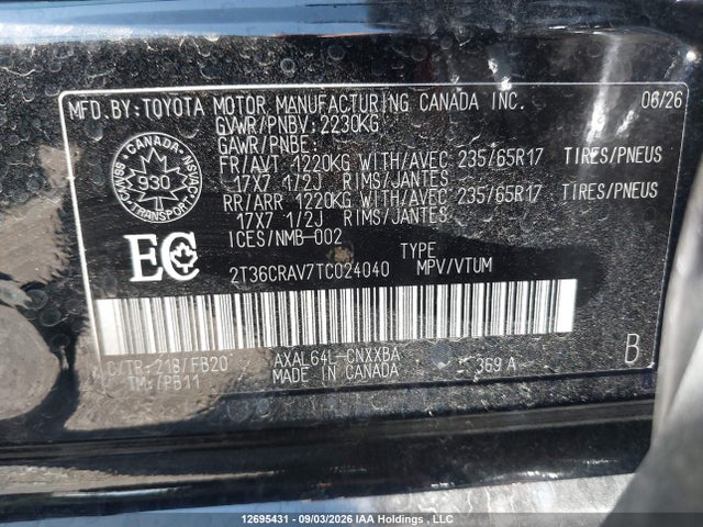 12695431 :رقم المزاد ، 2T36CRAV7TC024040 vin ، 2026 Toyota Rav4 Le/xle Premium/woodland/se/xse/limited مزاد بيع