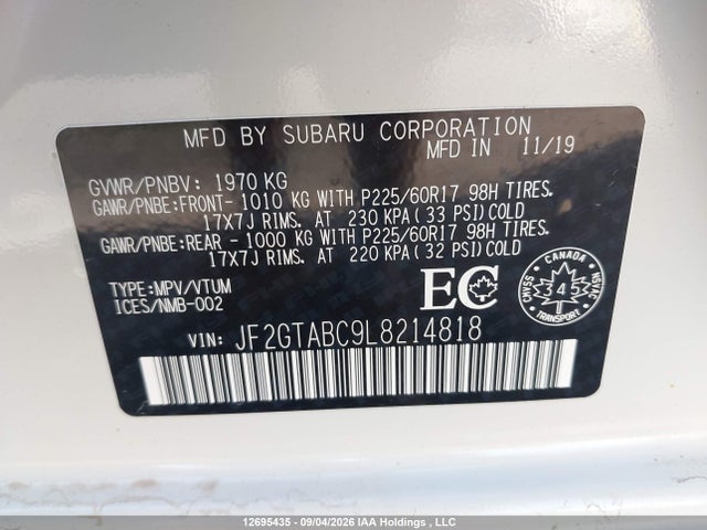 Продажа на аукционе авто 2020 Subaru Crosstrek, vin: JF2GTABC9L8214818, номер лота: 12695435