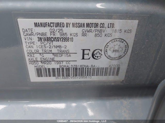 Aukcja sprzedaży 2025 Nissan Sentra Sv Cvt, vin: 3N1AB8CV5SY295810, numer aukcji: 12695457