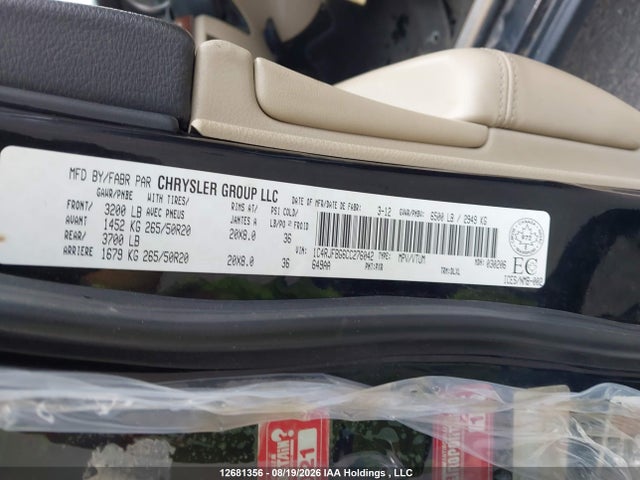 12681356 :رقم المزاد ، 1C4RJFBG6CC276042 vin ، 2012 Jeep Grand Cherokee Limited مزاد بيع