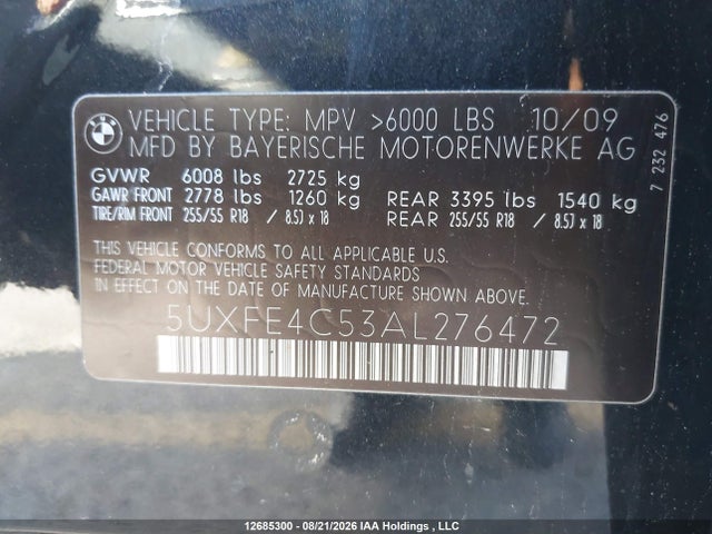 Продаж на аукціоні авто 2010 Bmw X5 Xdrive30i, vin: 5UXFE4C53AL276472, номер лоту: 12685300