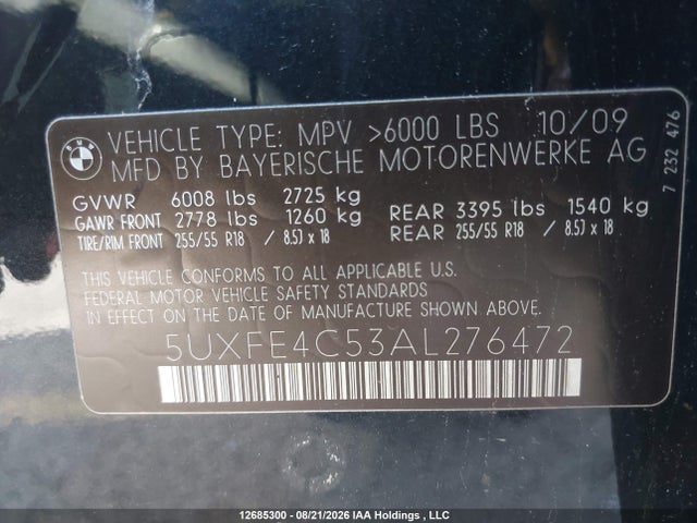 Продаж на аукціоні авто 2010 Bmw X5 Xdrive30i, vin: 5UXFE4C53AL276472, номер лоту: 12685300