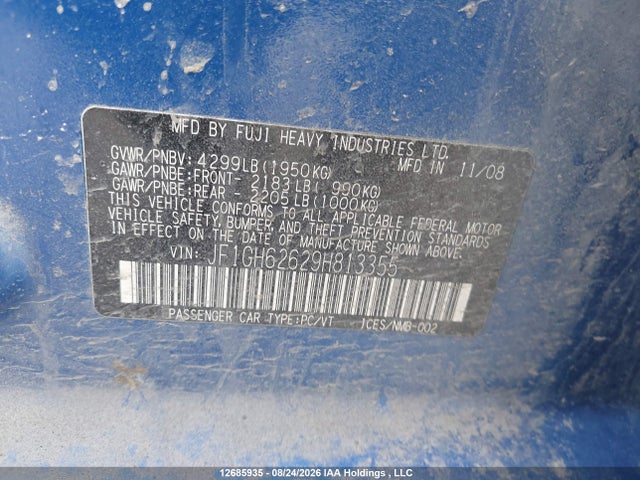 Aukcja sprzedaży 2009 Subaru Impreza 2.5 I Sport Package, vin: JF1GH62629H813355, numer aukcji: 12685935