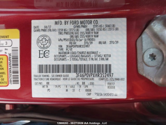 Ford Fusion V6 Sport 2017 3FA6P0VPXHR352497 Image 19
