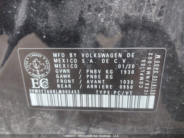Aukcja sprzedaży 2020 Volkswagen Gti S/se/autobahn, vin: 3VW5T7AU8LM005453, numer aukcji: 12695477