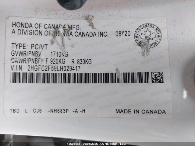 Honda Civic Lx 2020 2HGFC2F59LH029417 Image 19