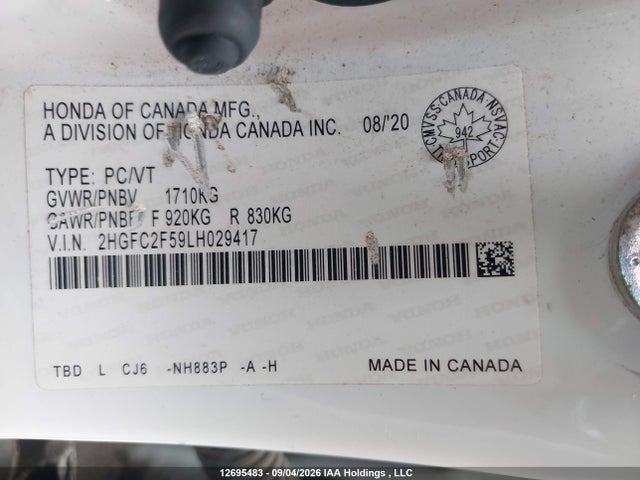 Honda Civic Lx 2020 2HGFC2F59LH029417 Image 9