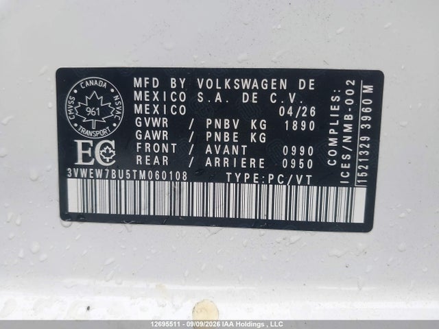 12695511 :رقم المزاد ، 3VWEW7BU5TM060108 vin ، 2026 Volkswagen Jetta Comfortline مزاد بيع
