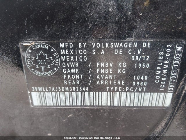 Aukcja sprzedaży 2013 Volkswagen Jetta 2.0 Tdi Highline, vin: 3VWLL7AJ5DM382644, numer aukcji: 12695520