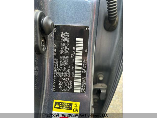 12695524 :رقم المزاد ، 5TDBK3EH3CS132559 vin ، 2012 Toyota Highlander Se مزاد بيع