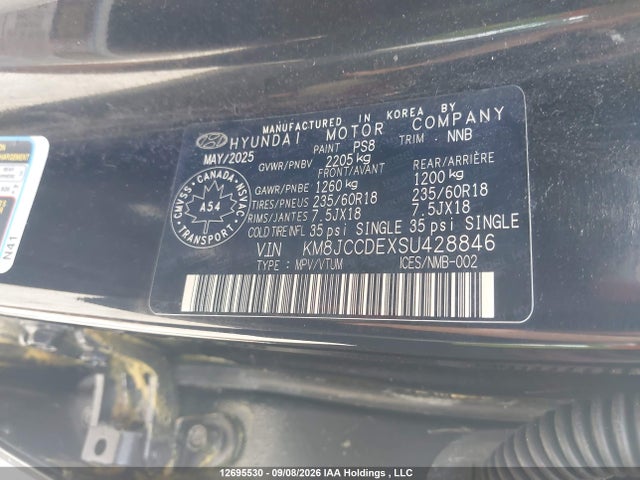 Aukcja sprzedaży 2025 Hyundai Tucson, vin: KM8JCCDEXSU428846, numer aukcji: 12695530